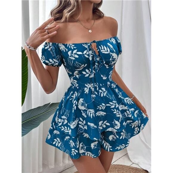 Holidaya Plants Print Belted Tube Romper - Picture 1 of 4